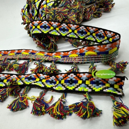Galon bordado con fleco 7 cm  x 10 yd